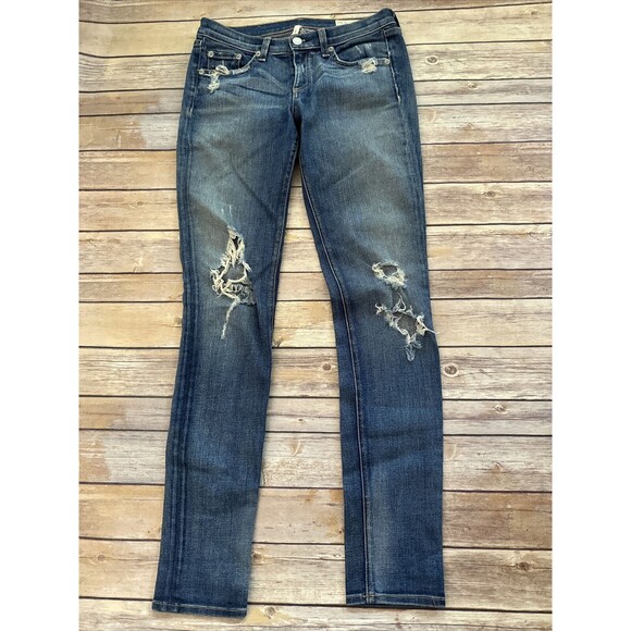 Rag & Bone For Intermix Womens 26 Medium Wash Ripped Distressed Skinny Jeans - Picture 1 of 13